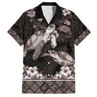 Hawaiian Lei Turtle and Plumeria Hawaiian Shirt Polynerian Art Tattoo-Grayscale Mode
