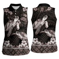 Hawaiian Lei Turtle and Plumeria Women Sleeveless Polo Shirt Polynerian Art Tattoo-Grayscale Mode LT03 - Polynesian Pride
