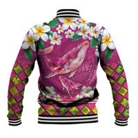 Hawaiian Plumeria and Humpback Whales Baseball Jacket Polynerian Art Tattoo-Plum Pink Color LT03 - Polynesian Pride
