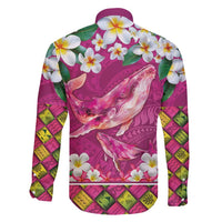 Hawaiian Plumeria and Humpback Whales Family Matching Off Shoulder Maxi Dress and Hawaiian Shirt Polynerian Art Tattoo-Plum Pink Color LT03 - Polynesian Pride