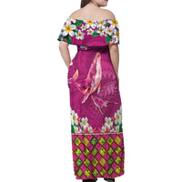 Hawaiian Plumeria and Humpback Whales Family Matching Off Shoulder Maxi Dress and Hawaiian Shirt Polynerian Art Tattoo-Plum Pink Color LT03 - Polynesian Pride