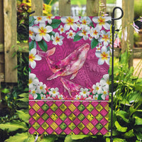 Hawaiian Plumeria and Humpback Whales Garden Flag Polynerian Art Tattoo-Plum Pink Color LT03 Garden Flag Pink - Polynesian Pride