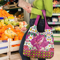 Hawaiian Plumeria and Humpback Whales Grocery Bag Polynerian Art Tattoo-Plum Pink Color LT03 - Polynesian Pride