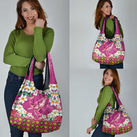 Hawaiian Plumeria and Humpback Whales Grocery Bag Polynerian Art Tattoo-Plum Pink Color LT03 - Polynesian Pride