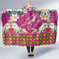 Hawaiian Plumeria and Humpback Whales Hooded Blanket Polynerian Art Tattoo-Plum Pink Color LT03 One Size Pink - Polynesian Pride
