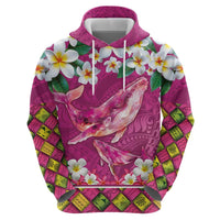 Hawaiian Plumeria and Humpback Whales Hoodie Polynerian Art Tattoo-Plum Pink Color LT03 - Polynesian Pride