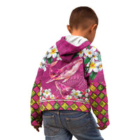 Hawaiian Plumeria and Humpback Whales Kid Hoodie Polynerian Art Tattoo-Plum Pink Color LT03 - Polynesian Pride