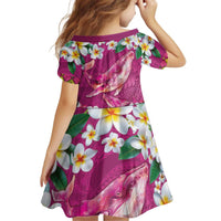 Hawaiian Plumeria and Humpback Whales Kid Short Sleeve Dress Polynerian Art Tattoo-Plum Pink Color LT03 - Polynesian Pride