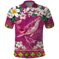 Hawaiian Plumeria and Humpback Whales Polo Shirt Polynerian Art Tattoo-Plum Pink Color LT03 Pink - Polynesian Pride