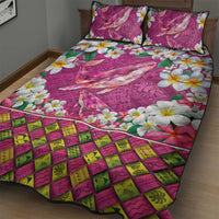 Hawaiian Plumeria and Humpback Whales Quilt Bed Set Polynerian Art Tattoo-Plum Pink Color LT03 - Polynesian Pride