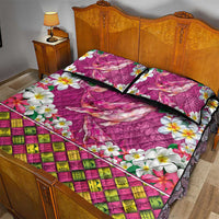 Hawaiian Plumeria and Humpback Whales Quilt Bed Set Polynerian Art Tattoo-Plum Pink Color LT03 - Polynesian Pride