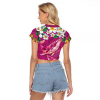 Hawaiian Plumeria and Humpback Whales Raglan Cropped T Shirt Polynerian Art Tattoo-Plum Pink Color LT03 - Polynesian Pride