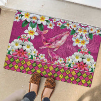 Hawaiian Plumeria and Humpback Whales Rubber Doormat Polynerian Art Tattoo-Plum Pink Color LT03 - Polynesian Pride