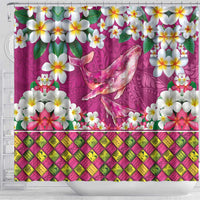 Hawaiian Plumeria and Humpback Whales Shower Curtain Polynerian Art Tattoo-Plum Pink Color LT03 - Polynesian Pride