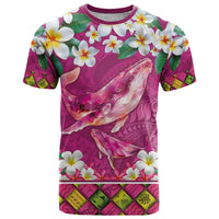 Hawaiian Plumeria and Humpback Whales T Shirt Polynerian Art Tattoo-Plum Pink Color LT03 Pink - Polynesian Pride