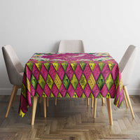 Hawaiian Plumeria and Humpback Whales Tablecloth Polynerian Art Tattoo-Plum Pink Color