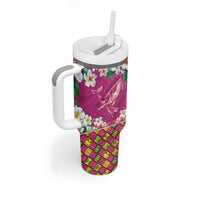 Hawaiian Plumeria and Humpback Whales Tumbler With Handle Polynerian Art Tattoo-Plum Pink Color LT03 - Polynesian Pride