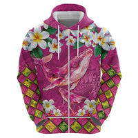 Hawaiian Plumeria and Humpback Whales Zip Hoodie Polynerian Art Tattoo-Plum Pink Color LT03 - Polynesian Pride