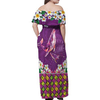 Hawaiian Plumeria and Humpback Whales Family Matching Off Shoulder Maxi Dress and Hawaiian Shirt Polynerian Art Tattoo-Mauve Color LT03 - Polynesian Pride
