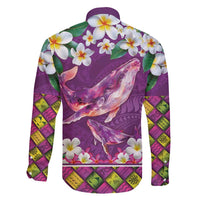 Hawaiian Plumeria and Humpback Whales Family Matching Off Shoulder Short Dress and Hawaiian Shirt Polynerian Art Tattoo-Mauve Color