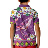 Hawaiian Plumeria and Humpback Whales Kid Polo Shirt Polynerian Art Tattoo-Mauve Color LT03 - Polynesian Pride