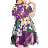 Hawaiian Plumeria and Humpback Whales Kid Short Sleeve Dress Polynerian Art Tattoo-Mauve Color LT03 - Polynesian Pride