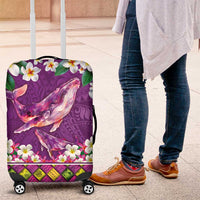 Hawaiian Plumeria and Humpback Whales Luggage Cover Polynerian Art Tattoo-Mauve Color LT03 Purple - Polynesian Pride