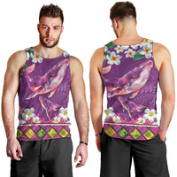 Hawaiian Plumeria and Humpback Whales Men Tank Top Polynerian Art Tattoo-Mauve Color LT03 - Polynesian Pride