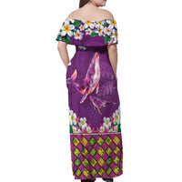 Hawaiian Plumeria and Humpback Whales Off Shoulder Maxi Dress Polynerian Art Tattoo-Mauve Color LT03 - Polynesian Pride