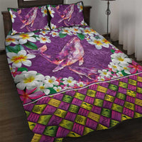 Hawaiian Plumeria and Humpback Whales Quilt Bed Set Polynerian Art Tattoo-Mauve Color LT03 Purple - Polynesian Pride