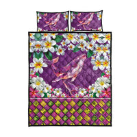 Hawaiian Plumeria and Humpback Whales Quilt Bed Set Polynerian Art Tattoo-Mauve Color LT03 - Polynesian Pride