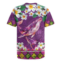 Hawaiian Plumeria and Humpback Whales Rugby Jersey Polynerian Art Tattoo-Mauve Color LT03 - Polynesian Pride