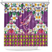 Hawaiian Plumeria and Humpback Whales Shower Curtain Polynerian Art Tattoo-Mauve Color LT03 Purple - Polynesian Pride