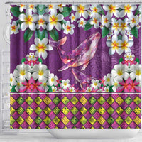 Hawaiian Plumeria and Humpback Whales Shower Curtain Polynerian Art Tattoo-Mauve Color LT03 - Polynesian Pride