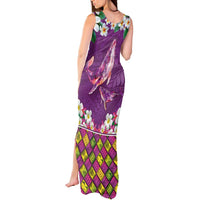 Hawaiian Plumeria and Humpback Whales Tank Maxi Dress Polynerian Art Tattoo-Mauve Color LT03 - Polynesian Pride