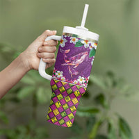 Hawaiian Plumeria and Humpback Whales Tumbler With Handle Polynerian Art Tattoo-Mauve Color LT03 - Polynesian Pride