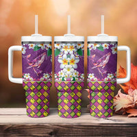 Hawaiian Plumeria and Humpback Whales Tumbler With Handle Polynerian Art Tattoo-Mauve Color LT03 - Polynesian Pride