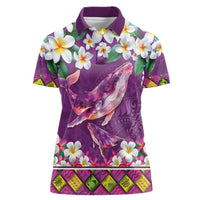 Hawaiian Plumeria and Humpback Whales Women Polo Shirt Polynerian Art Tattoo-Mauve Color LT03 Female Purple - Polynesian Pride