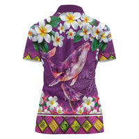 Hawaiian Plumeria and Humpback Whales Women Polo Shirt Polynerian Art Tattoo-Mauve Color LT03 - Polynesian Pride