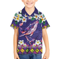 Hawaiian Plumeria and Humpback Whales Family Matching Puletasi and Hawaiian Shirt Polynerian Art Tattoo-Navy Color LT03 Son's Shirt Navy - Polynesian Pride