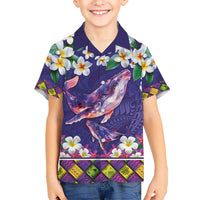Hawaiian Plumeria and Humpback Whales Hawaiian Shirt Polynerian Art Tattoo-Navy Color LT03 - Polynesian Pride