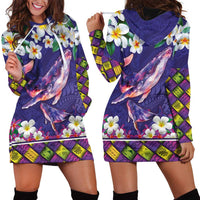 Hawaiian Plumeria and Humpback Whales Hoodie Dress Polynerian Art Tattoo-Navy Color LT03 - Polynesian Pride