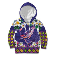 Hawaiian Plumeria and Humpback Whales Kid Hoodie Polynerian Art Tattoo-Navy Color LT03 Hoodie Navy - Polynesian Pride