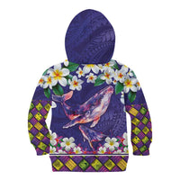 Hawaiian Plumeria and Humpback Whales Kid Hoodie Polynerian Art Tattoo-Navy Color LT03 - Polynesian Pride