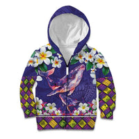 Hawaiian Plumeria and Humpback Whales Kid Hoodie Polynerian Art Tattoo-Navy Color LT03 Zip Hoodie Navy - Polynesian Pride