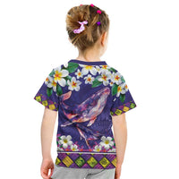 Hawaiian Plumeria and Humpback Whales Kid T Shirt Polynerian Art Tattoo-Navy Color LT03 - Polynesian Pride