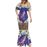 Hawaiian Plumeria and Humpback Whales Mermaid Dress Polynerian Art Tattoo-Navy Color LT03 - Polynesian Pride