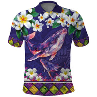 Hawaiian Plumeria and Humpback Whales Polo Shirt Polynerian Art Tattoo-Navy Color LT03 Navy - Polynesian Pride