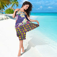 Hawaiian Plumeria and Humpback Whales Sarong Polynerian Art Tattoo-Navy Color
