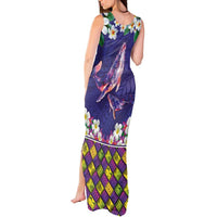 Hawaiian Plumeria and Humpback Whales Tank Maxi Dress Polynerian Art Tattoo-Navy Color LT03 - Polynesian Pride